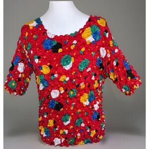 Vtg F C Artsy Crinkle Pleated Stretch Top 3/4 Sleeve One Size Fits Boho Chic